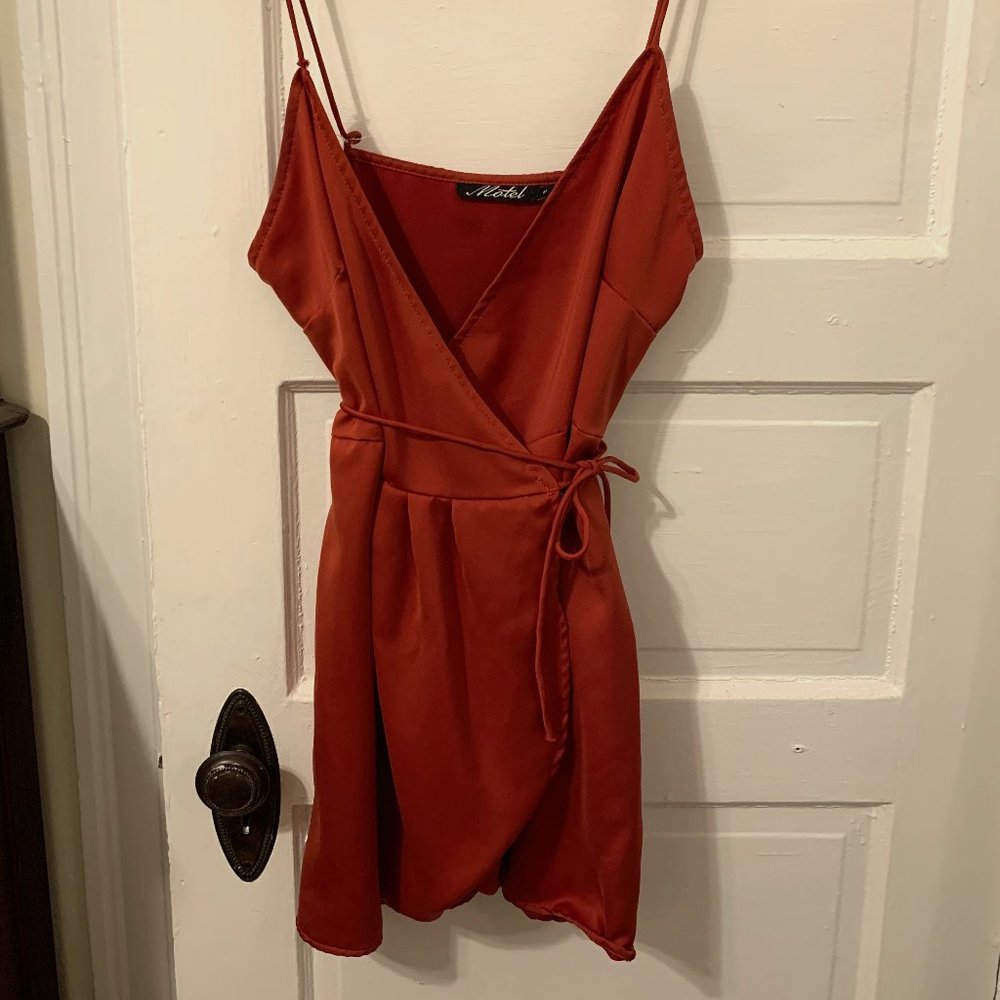 Motel Dark Orange Satin Wrap Dress size m